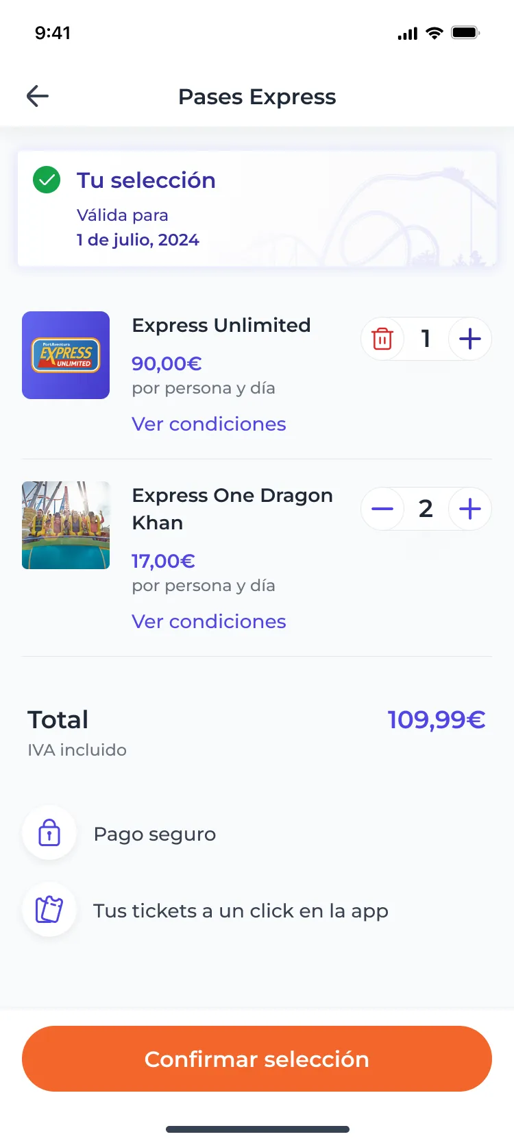 The summary: every product with its image, price and quantity