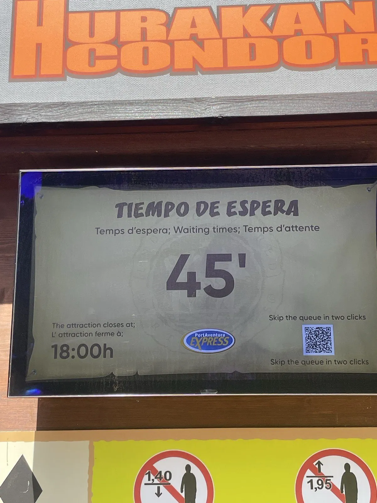 Hurakan Condor in 2026: waiting time in minutes, closing time and Express