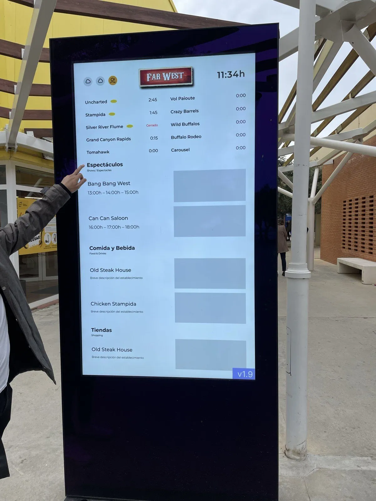 Wireframes running on a test screen in Far West, December 2023