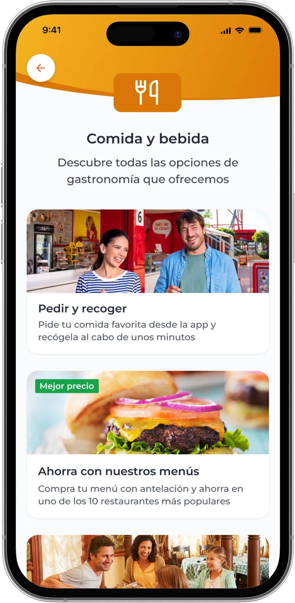 Grouping, version A: each product type on its own page