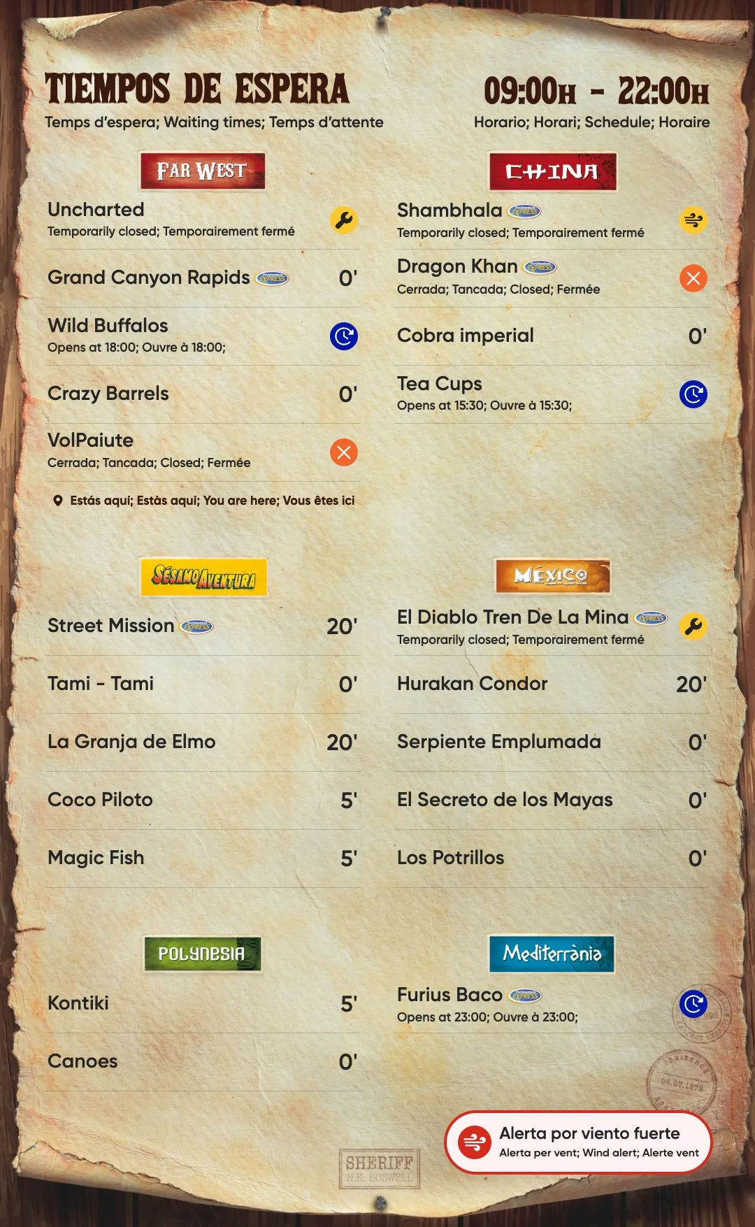Global screen, Far West: the whole park by area
